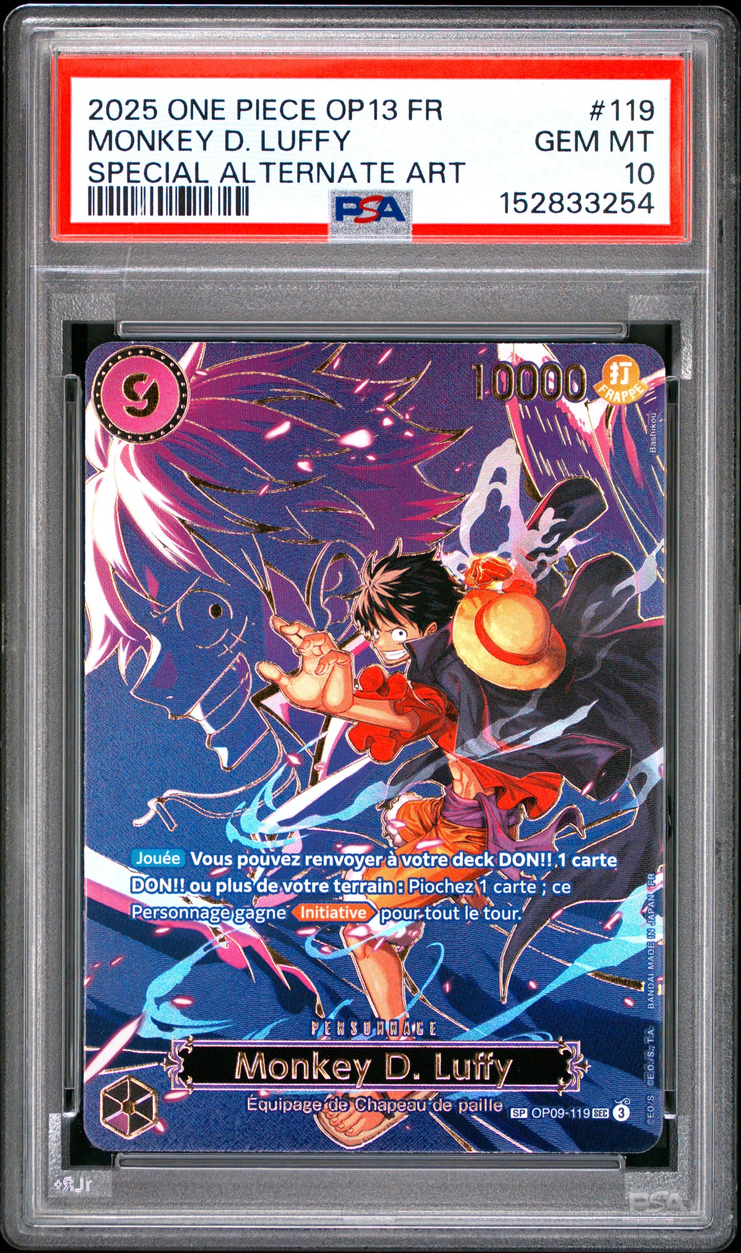 ONE PIECE - MONKEY D. LUFFY - SP - OP13 - FRENCH - PSA 10