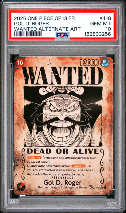 ONE PIECE - GOL D. ROGER - SP WANTED - OP13 - FRENCH - PSA 10