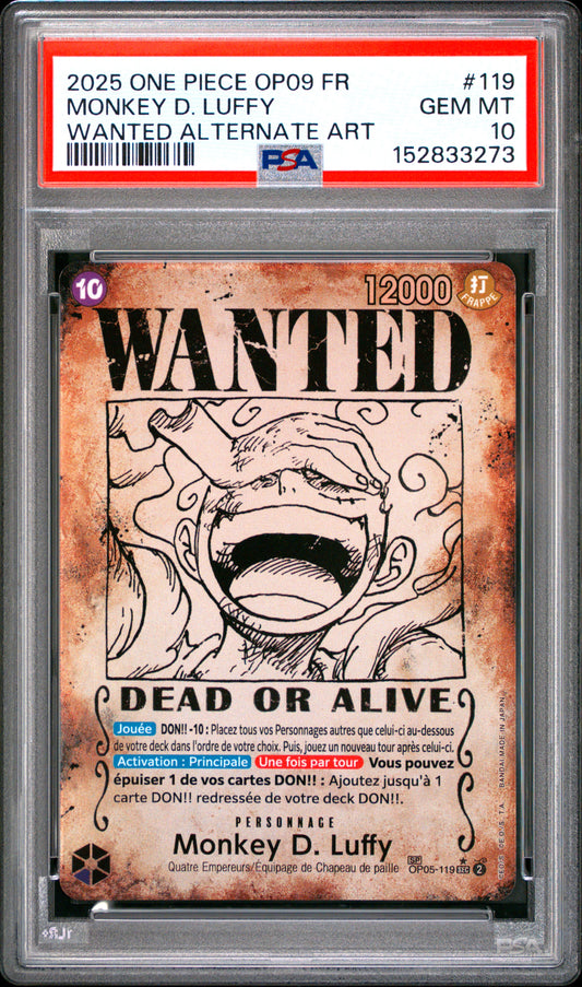 ONE PIECE - MONKEY D. LUFFY - SP WANTED - OP09 - FRENCH - PSA 10